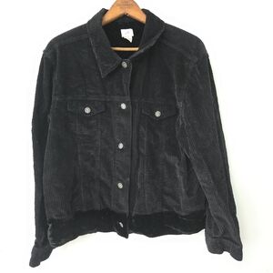 J Jill Corduroy Jacket Velvet Trim Pockets Women's Large Black *flaw*
